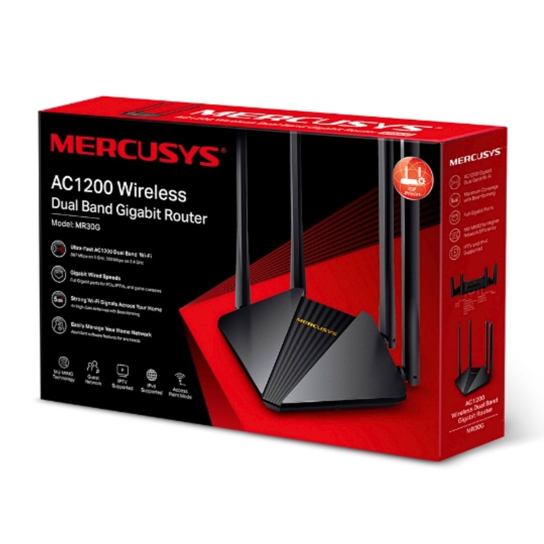 Router WiFi Mercusys MR30G AC1200 Gigabit Doble Banda con MU-MIMO y 4 Antenas
