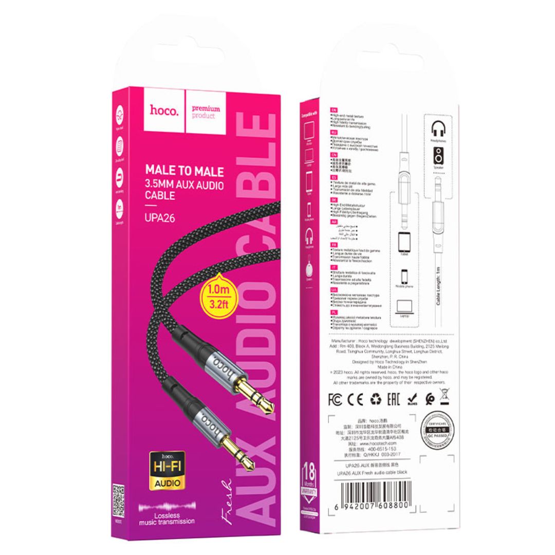 Cable Auxiliar Hoco UPA26 Jack 3.5 mm a 3.5 mm Hi-Fi 1m Trenzado