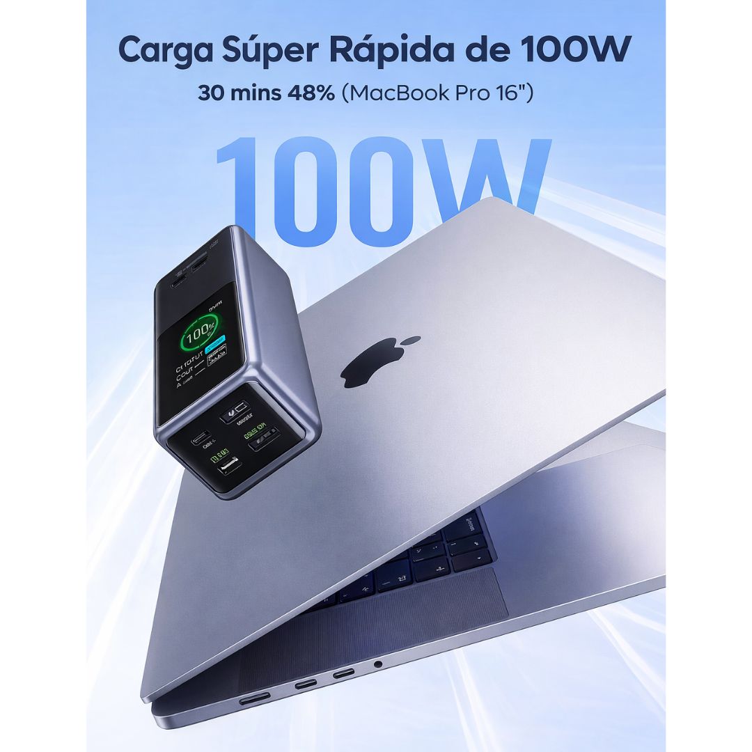 Power Bank UGREEN Nexode 20000mAh 100W PD 3.0 con Pantalla TFT USB-C para Laptop y Celular PB721