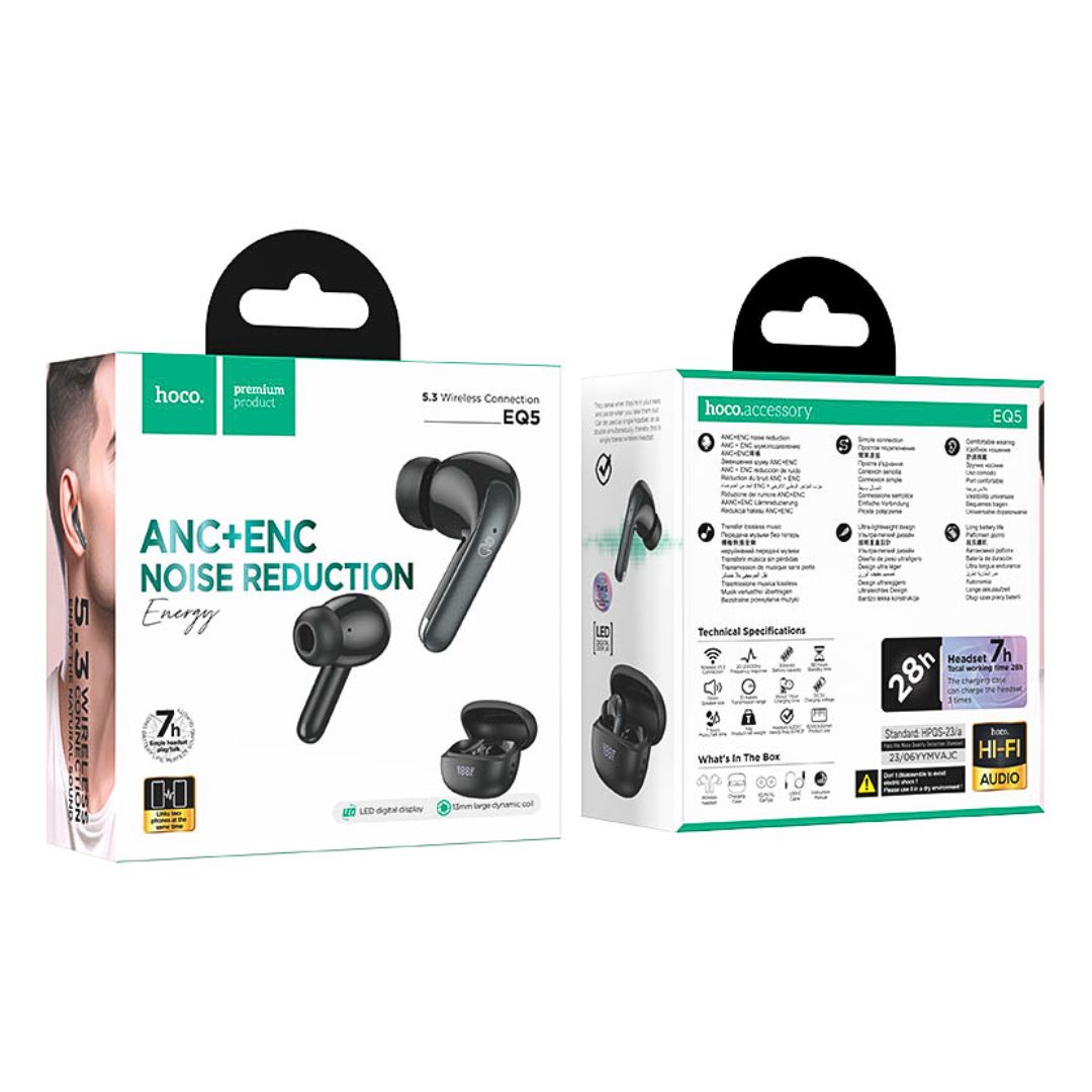 Audífonos Bluetooth Hoco EQ5 Energy TWS con ANC, ENC, Pantalla LED y Bluetooth 5.3