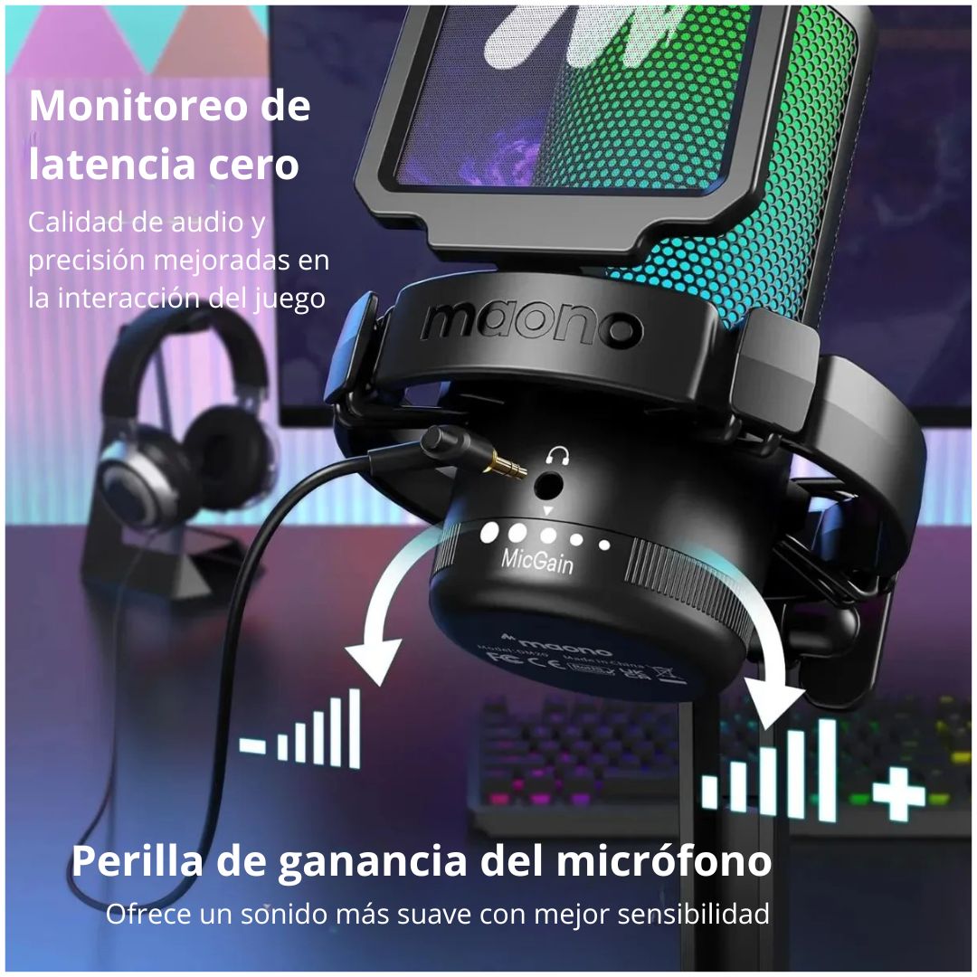 Micrófono Gamer Maono DGM20 USB-C RGB con Cancelación ENC
