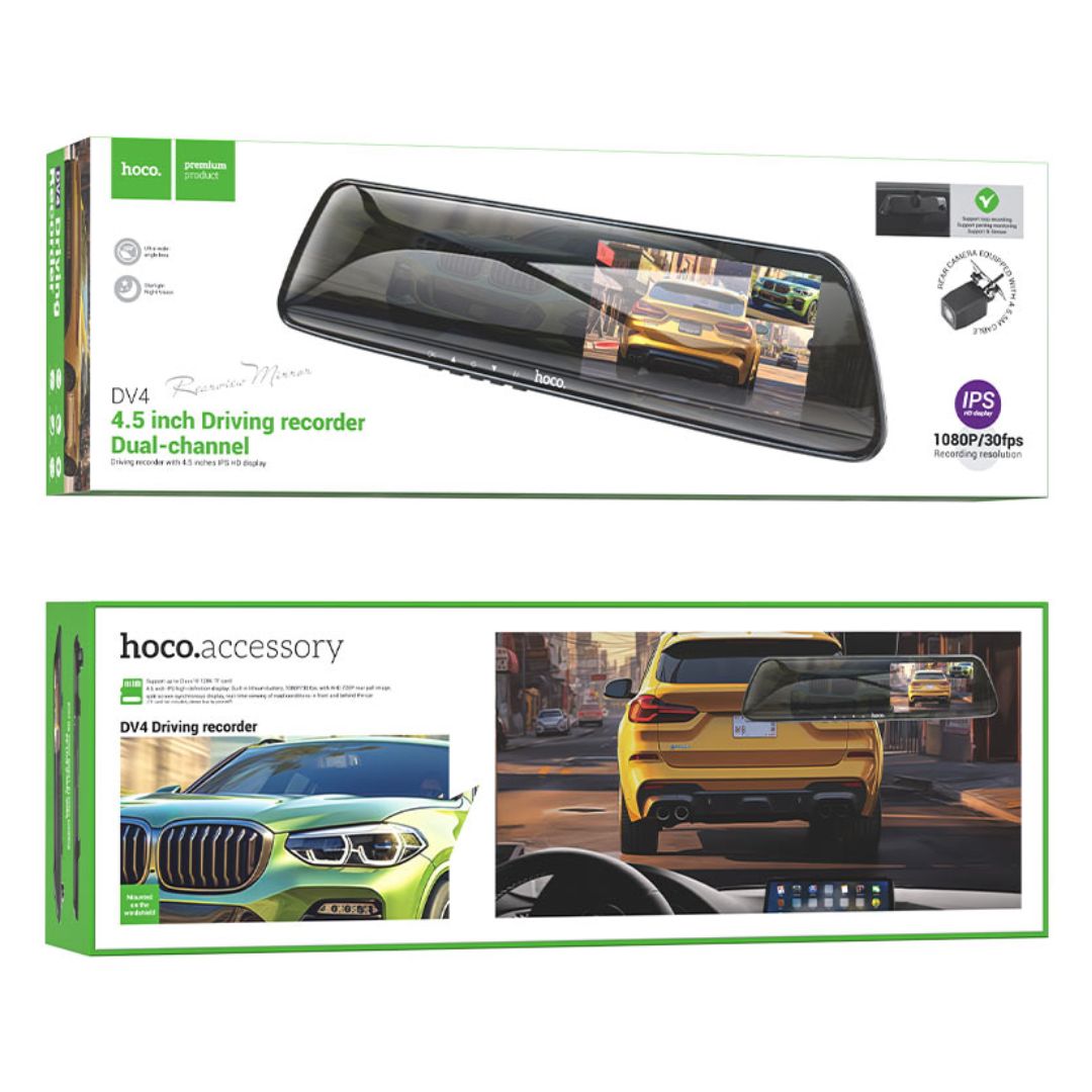 Cámara Vehicular Hoco DV4 Espejo Retrovisor 1080P con Cámara Trasera y Visión Nocturna