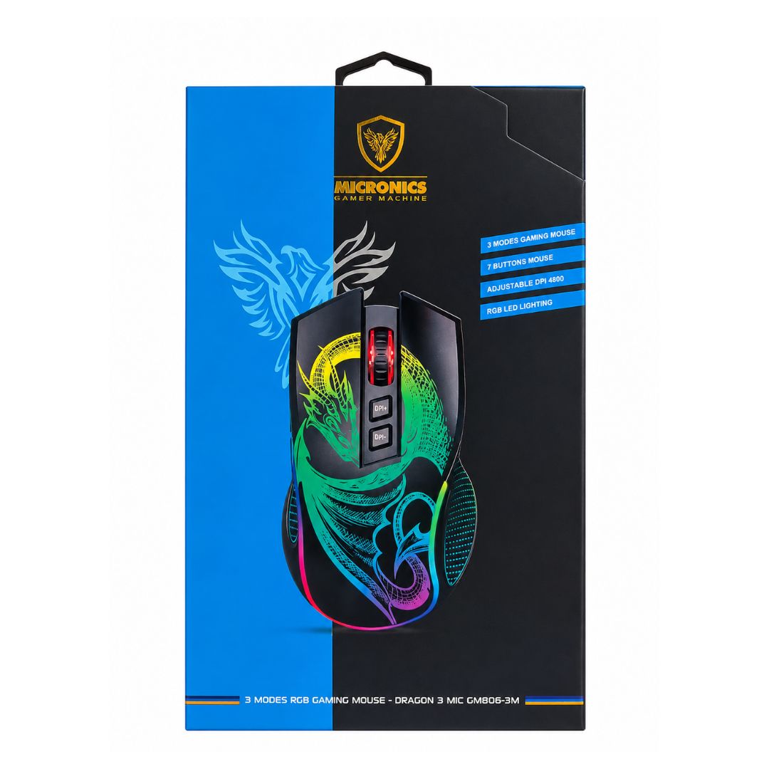 Mouse Gamer Inalámbrico Micronics Dragon 3 RGB 4800 DPI Recargable USB-C