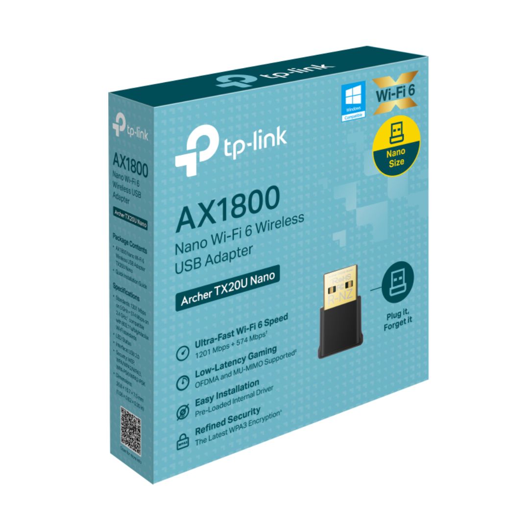 Adaptador USB WiFi 6 TP-Link Archer TX20U Nano AX1800 Doble Banda para PC y Laptop