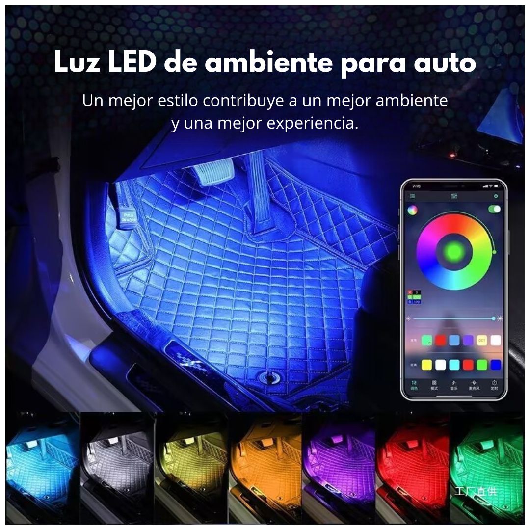 Luces Ambientales LED RGB para Auto Seisa Bluetooth App 4 Tiras