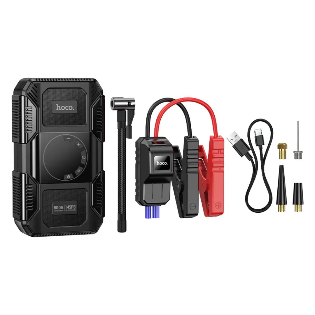 Arrancador de Batería Hoco QS6 800A con Inflador de Llantas 145 PSI y Power Bank 8000mAh