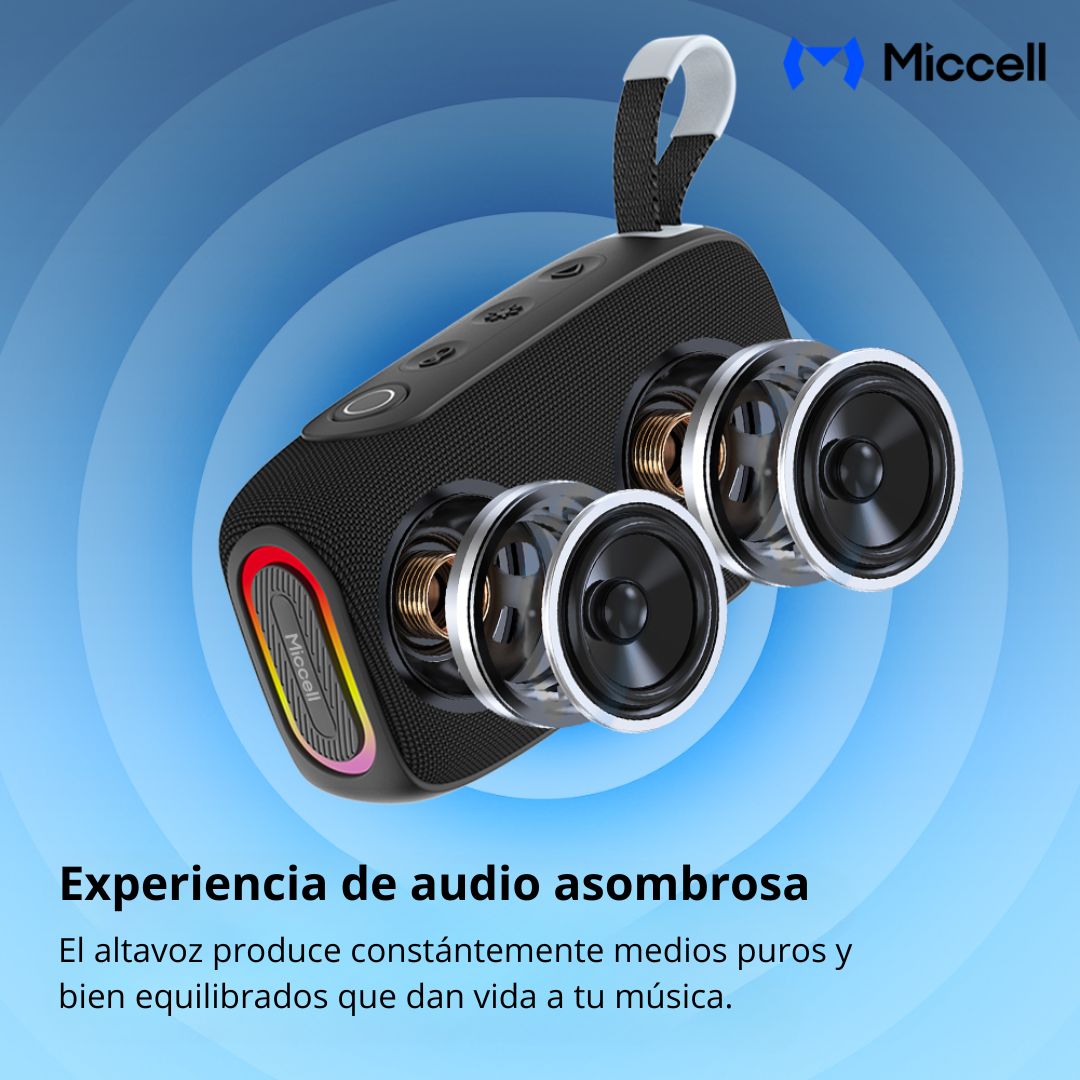 Parlante Bluetooth 20W Bass Boost IPX7 Luces RGB Batería 3000mAh Miccell VQ-SP55