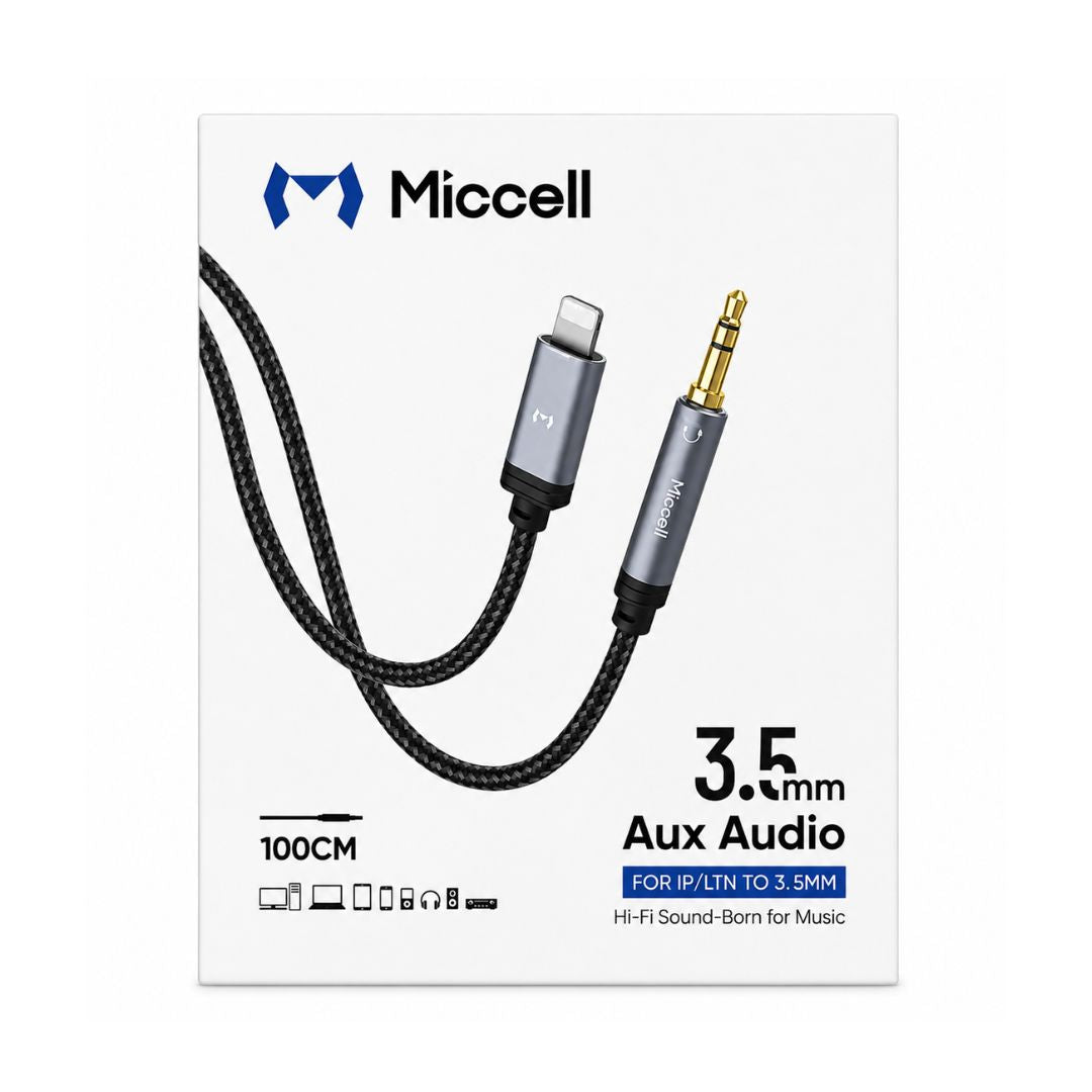 Cable Auxiliar Lightning a 3.5mm Miccell para iPhone, Audio Hi-Fi Trenzado 1 Metro