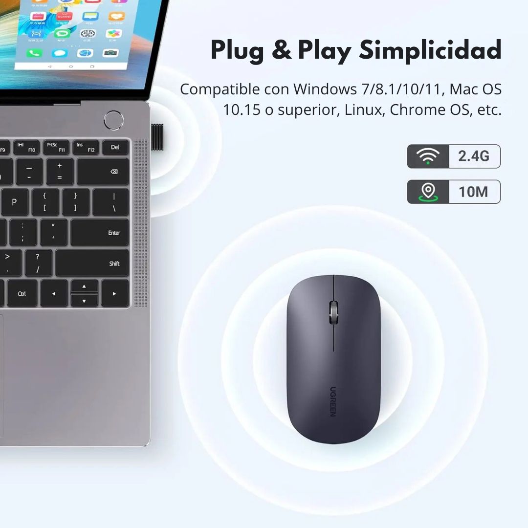 Mouse Inalámbrico UGREEN MU001 2.4GHz 4000 DPI Silencioso