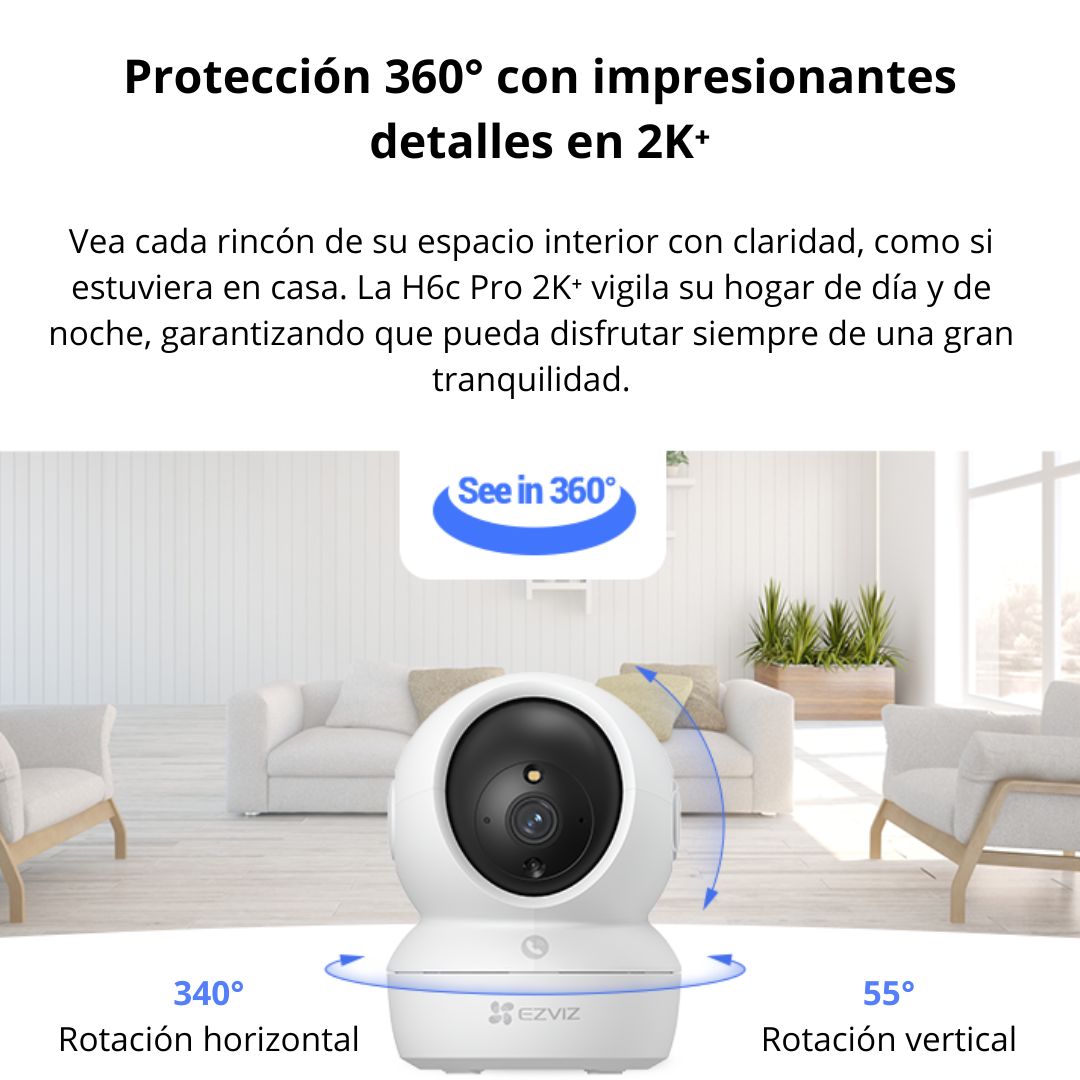 Cámara de Seguridad WiFi Interior EZVIZ H6c Pro 3K PTZ Detección Humana y Seguimiento IA
