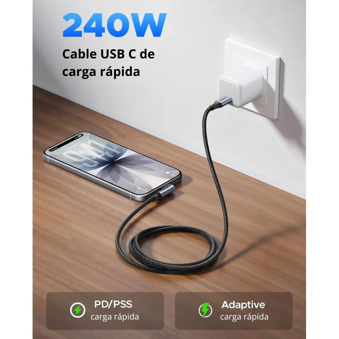 Cable USB-C a USB-C UGREEN L536 240W 2m Carga Rápida PD Trenzado