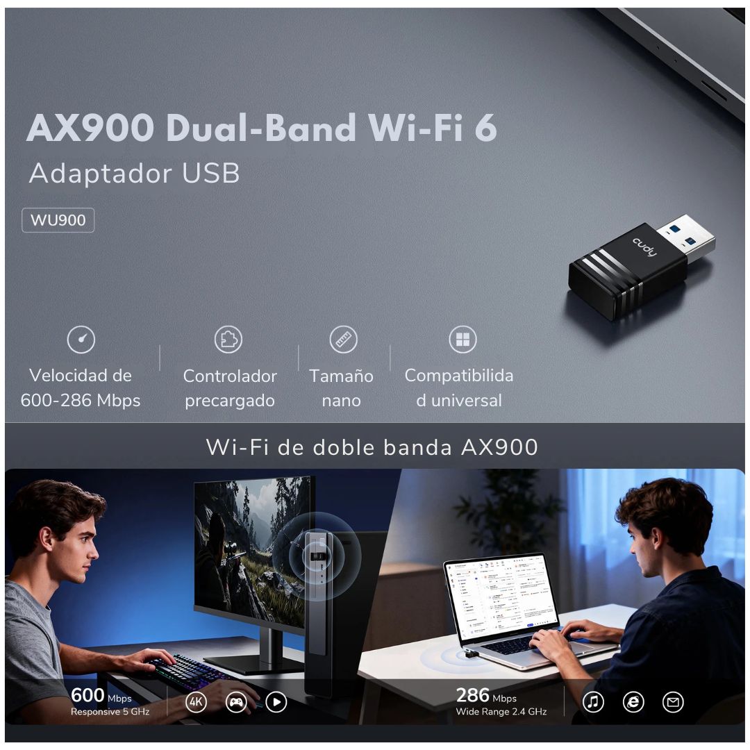 Adaptador USB WiFi 6 Cudy WU900 AX900 Dual Band para PC