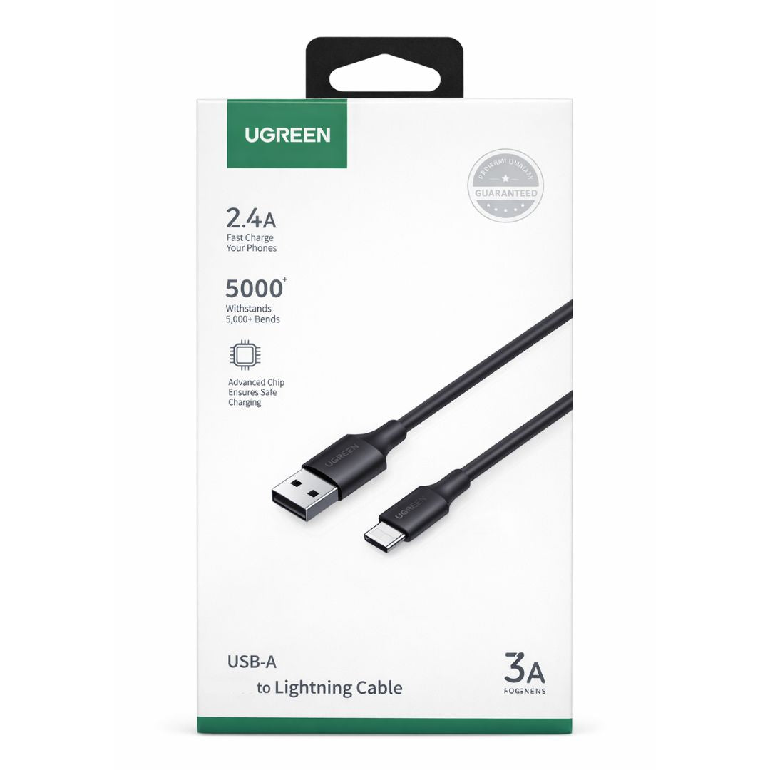Cable USB-A a Lightning UGREEN 1 Metro 2.4A MFi Carga Rápida 480Mbps US155