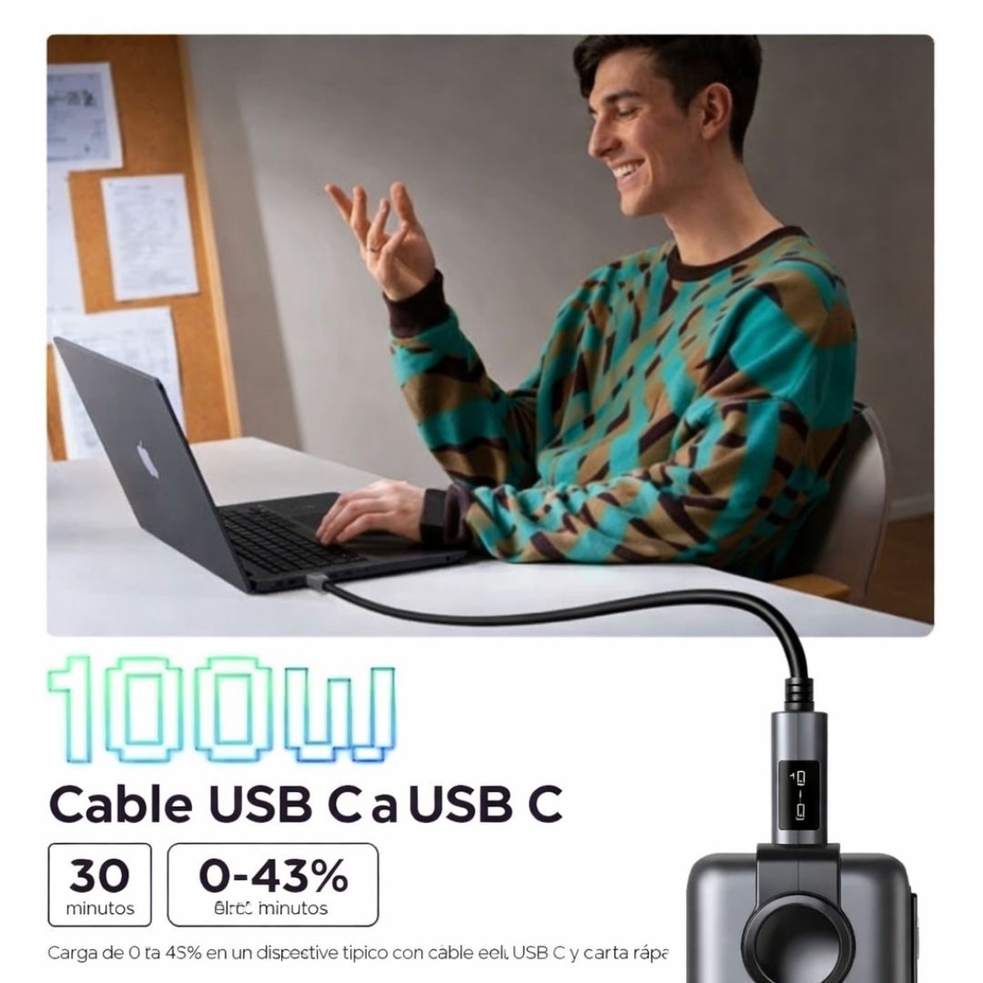 Cable USB-C a USB-C UGREEN 100W Carga Rápida con Pantalla LED 2 Metros L509
