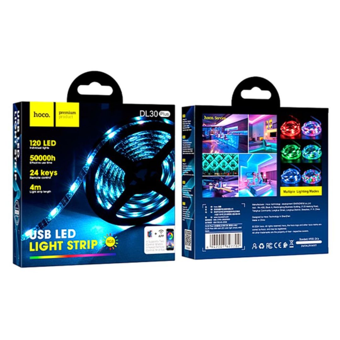 Tira LED RGB Hoco DL30 4m USB con Control Remoto 120 LEDs y App
