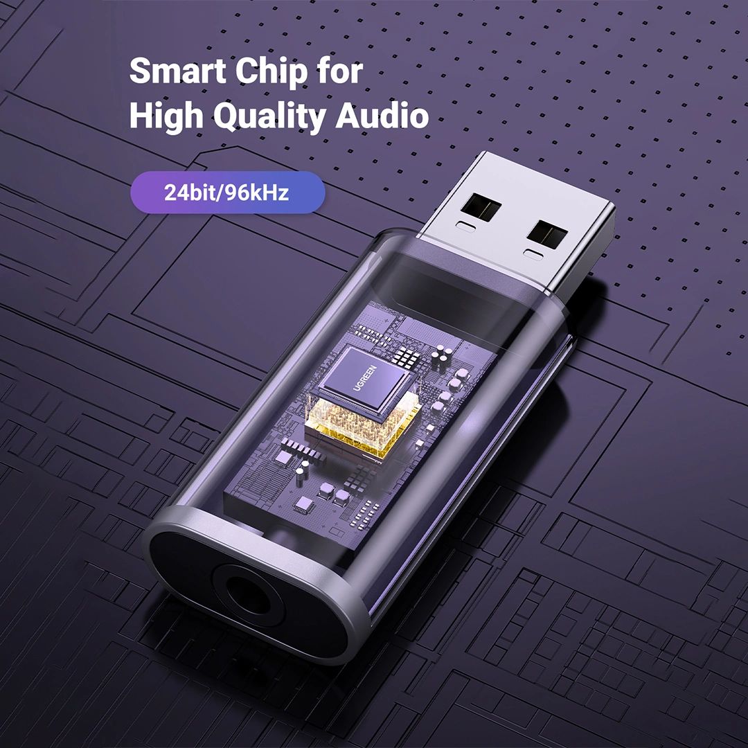 Adaptador de Audio USB UGREEN CM383 con Micrófono y Jack 3.5 mm para PC PS5