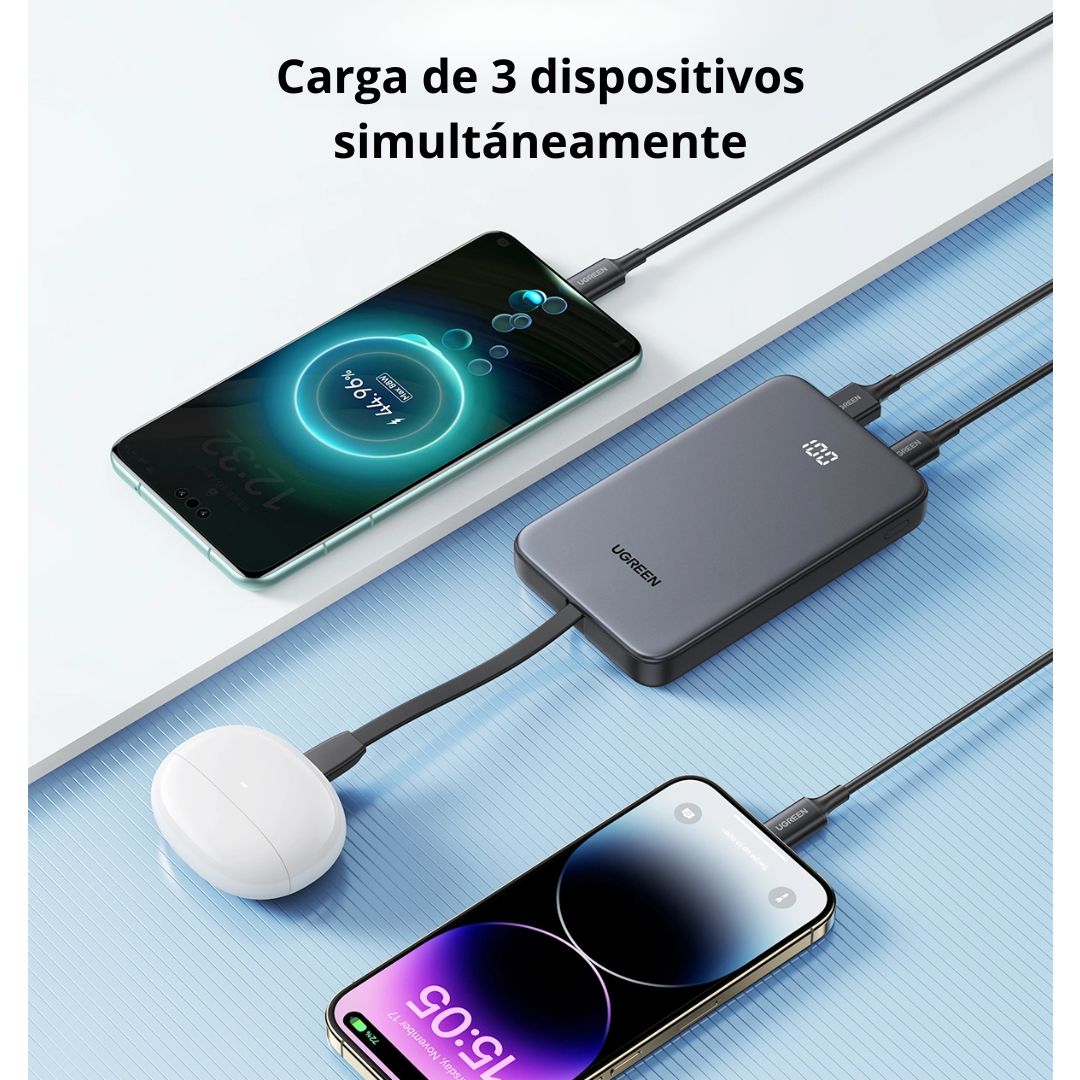 Power Bank 10000mAh UGREEN PB526 22.5W Carga Rápida con Cable USB-C Integrado