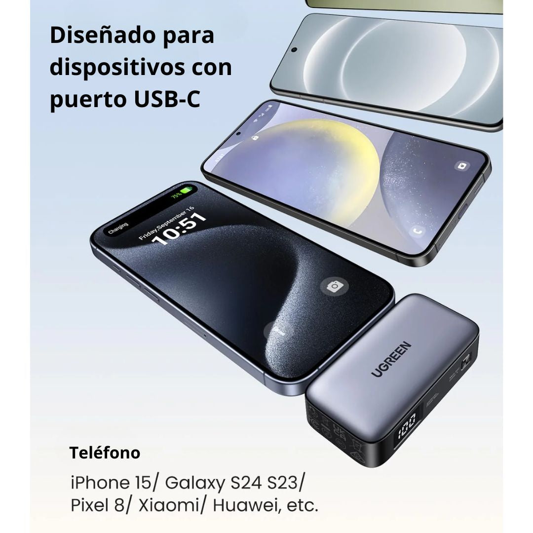 Power Bank 5000mAh UGREEN PB503 20W Carga Rápida con USB-C Integrado y Soporte