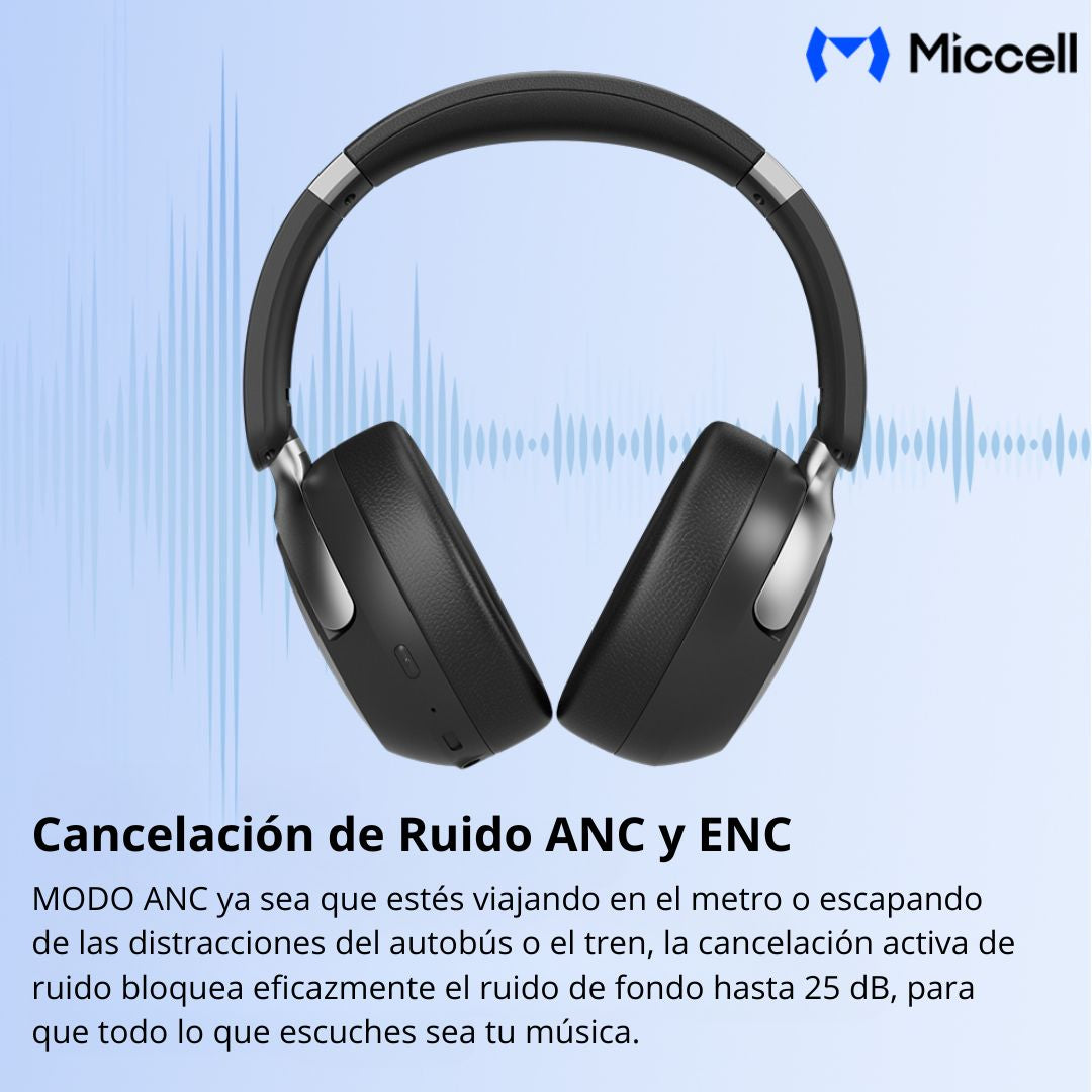 Audífonos Bluetooth ANC Cancelación de Ruido 60H Batería Bluetooth 5.3 Miccell VQ-B16