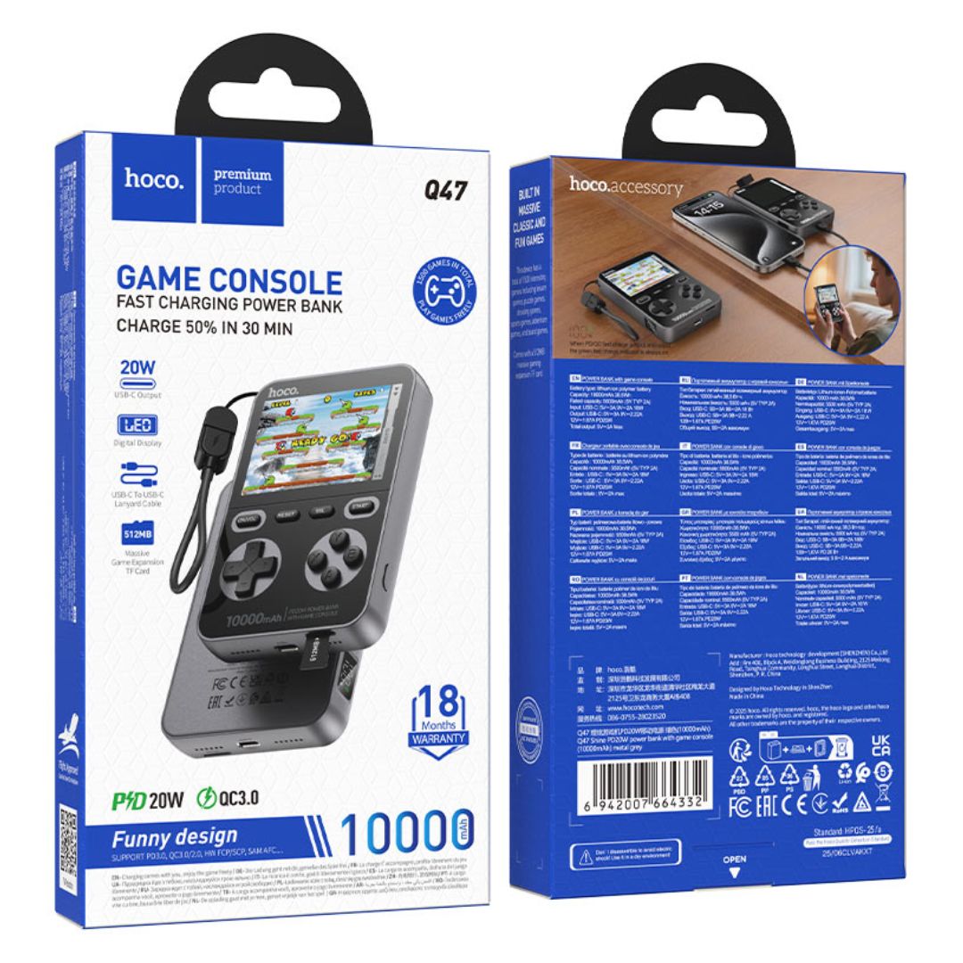 Power Bank Hoco Q47 10000mAh PD20W con Consola Retro y 1500 Juegos