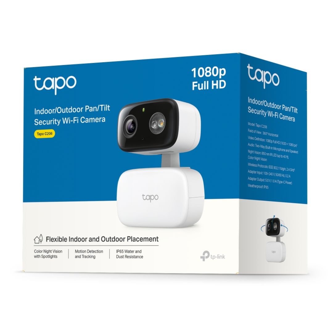 Cámara WiFi TP-Link Tapo C206 Interior Exterior 1080p 360° con Visión Nocturna Color