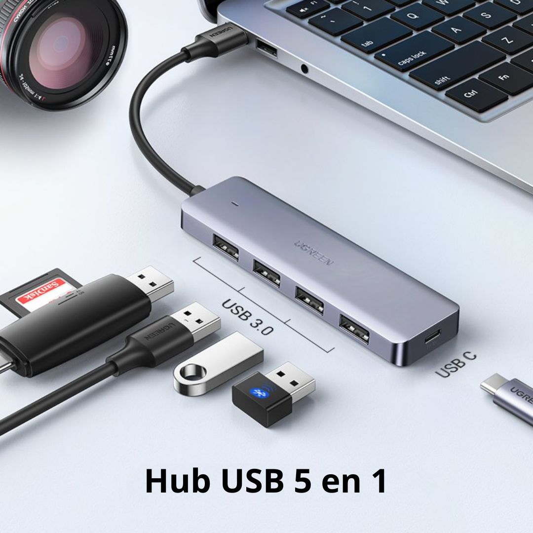 Hub USB 3.0 UGREEN CM219 4 Puertos 5Gbps con Alimentación USB-C
