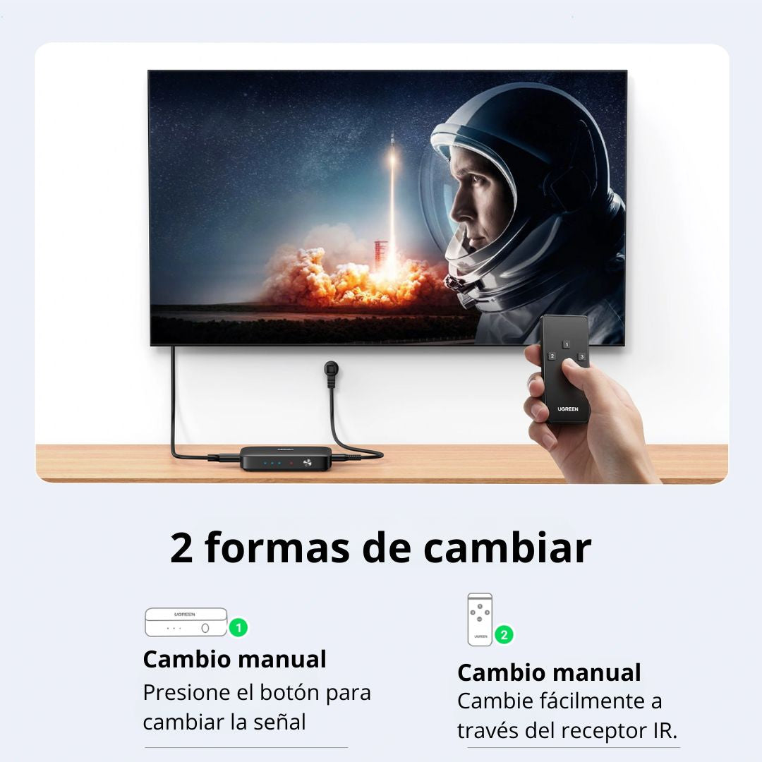 Switch HDMI UGREEN CM332 3 Entradas 1 Salida 4K 30Hz con Control Remoto