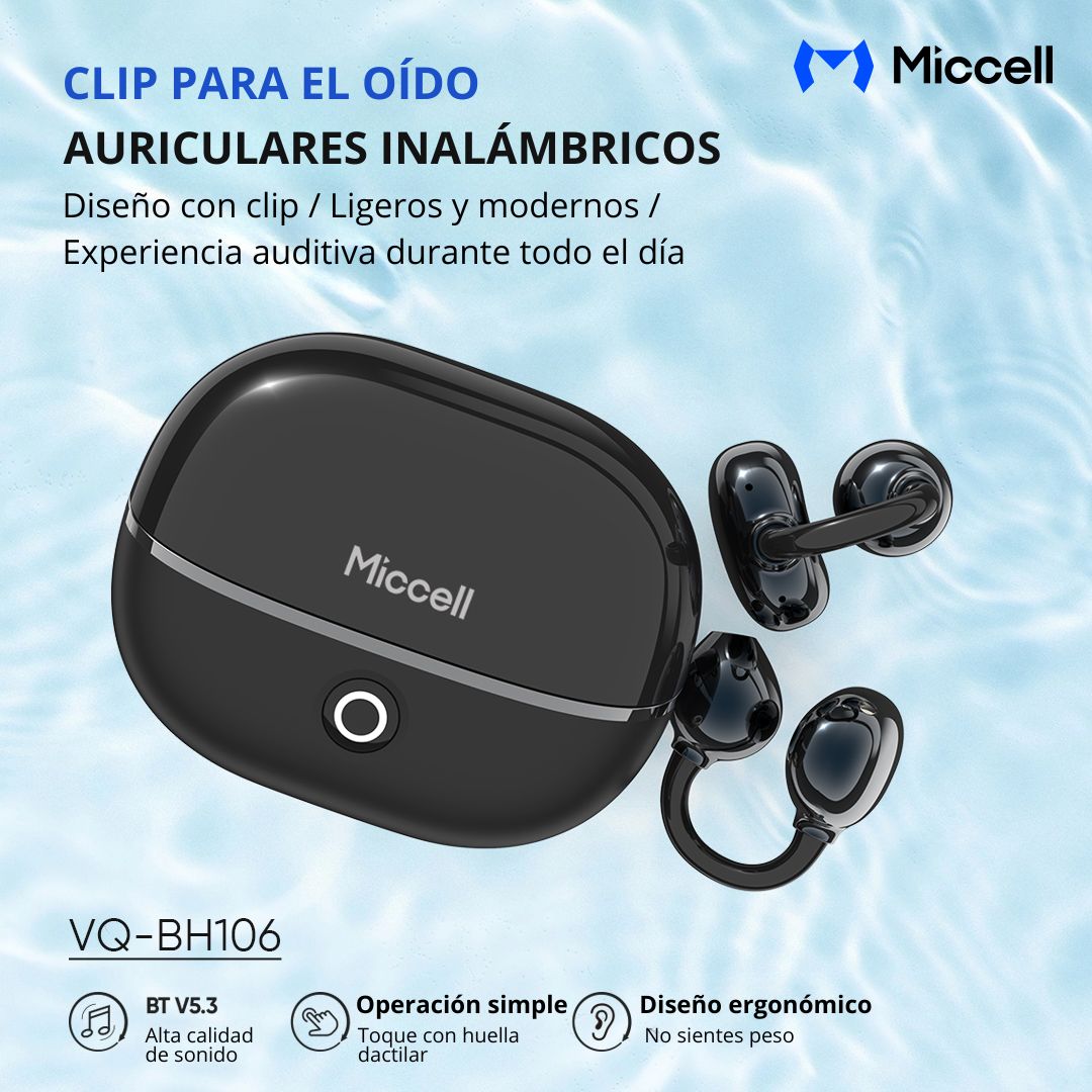 Audífonos Bluetooth Inalámbricos con Clip para Oreja TWS Estuche de Carga Miccell VQ-BH106