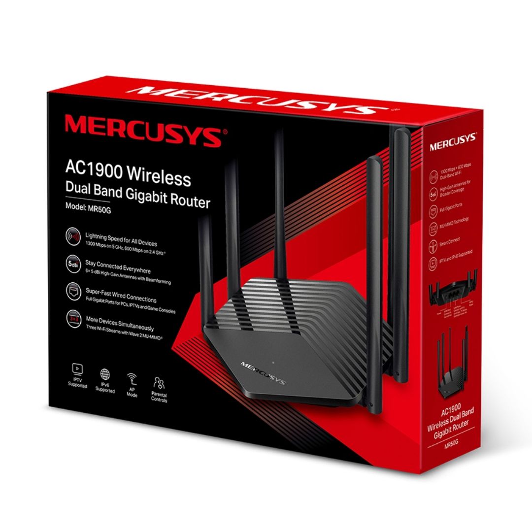 Router WiFi AC1900 Doble Banda Gigabit Mercusys MR50G 1900Mbps 6 Antenas