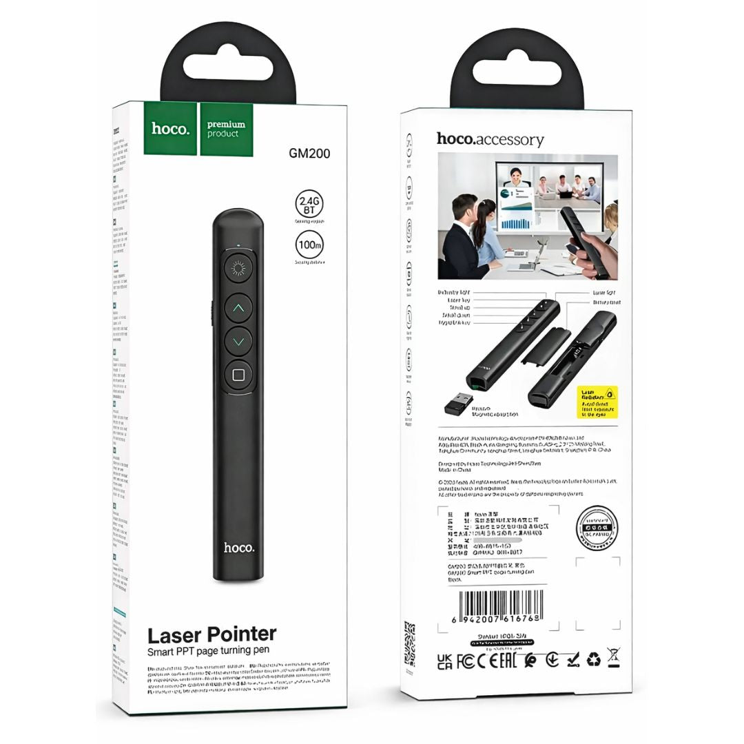 Presentador Inalámbrico Hoco GM200 con Puntero Láser Rojo Bluetooth 2.4GHz para PowerPoint