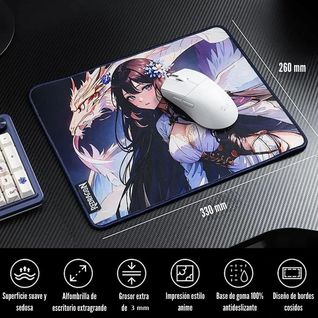 Mousepad Gamer Redragon AK1 S Diseño Anime 33 x 26 cm Antideslizante Impermeable