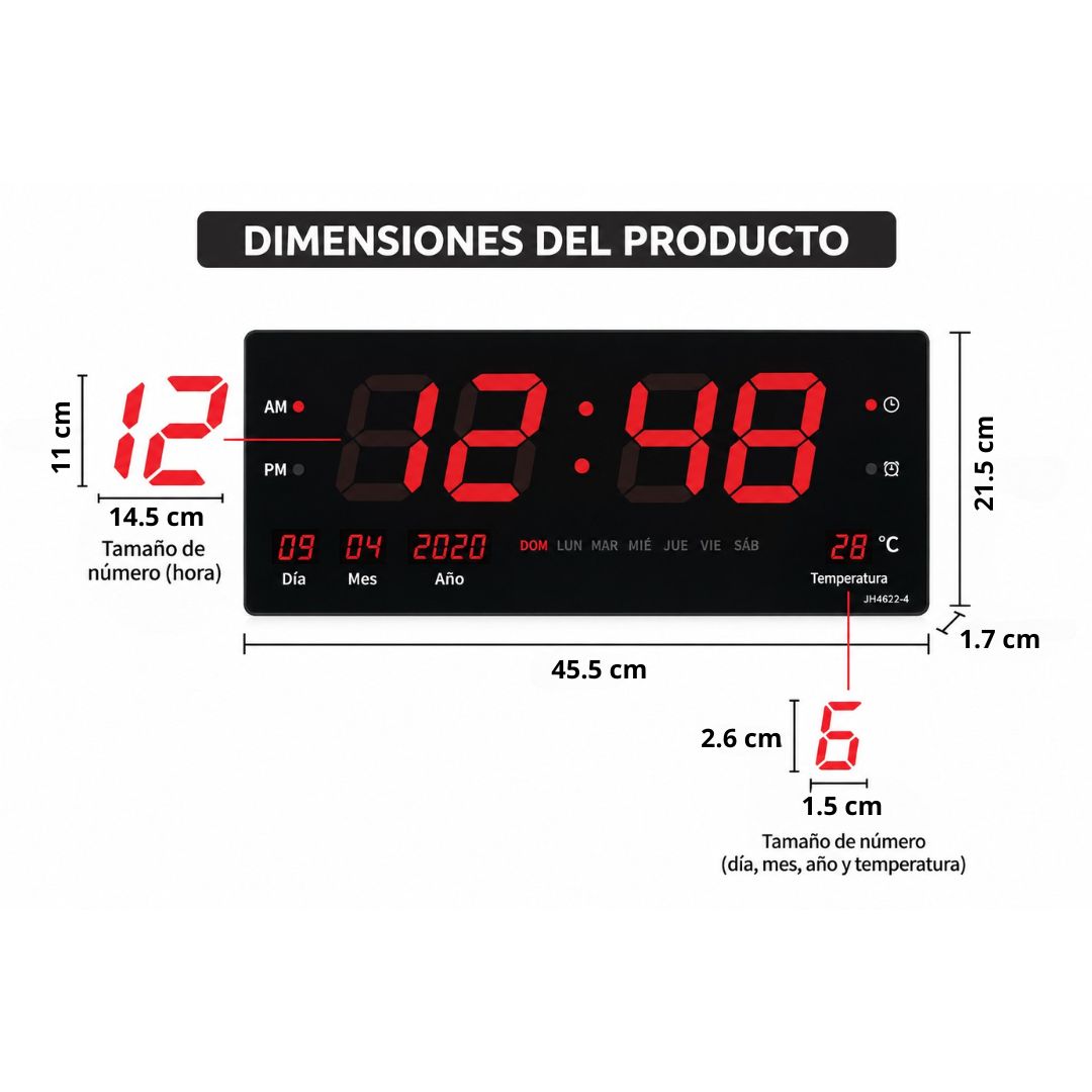 Reloj Digital de Pared LED Grande Fecha Temperatura Alarma