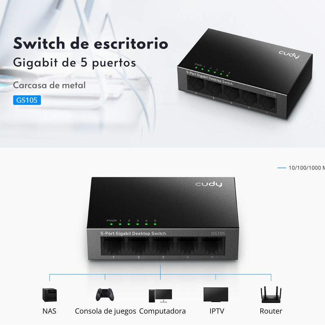 Switch de Red Gigabit Ethernet Cudy GS105 5 Puertos Metálico