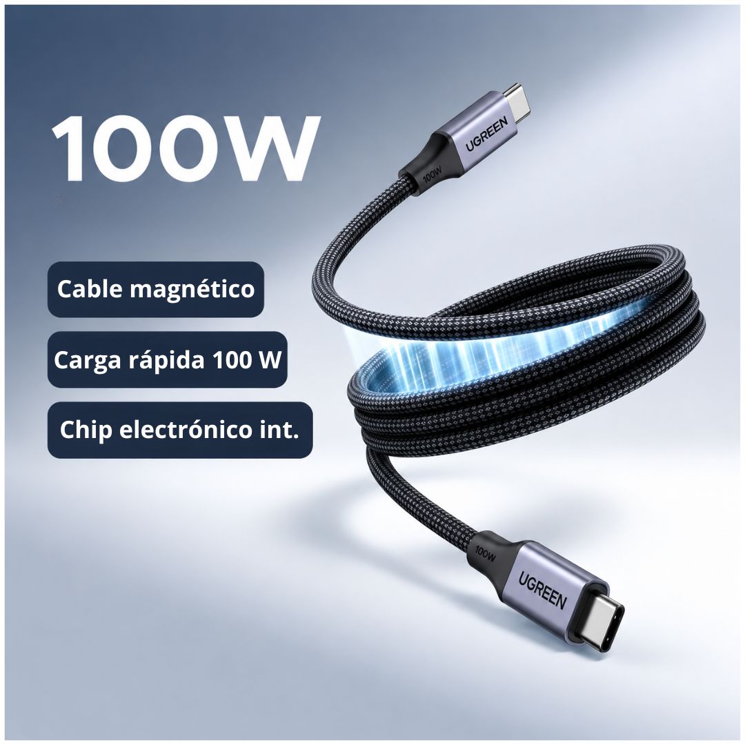 Cable USB-C a USB-C UGREEN L520 100W 1m Carga Rápida PD Magnético Trenzado