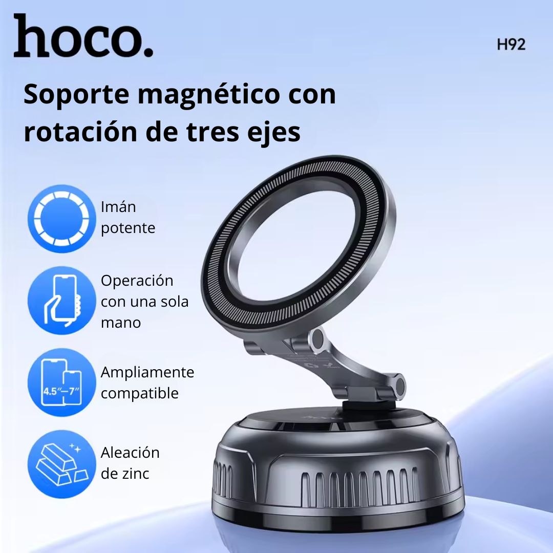 Soporte Magnético para Celular Hoco H92 con Ventosa de Succión y Rotación 360° para Auto