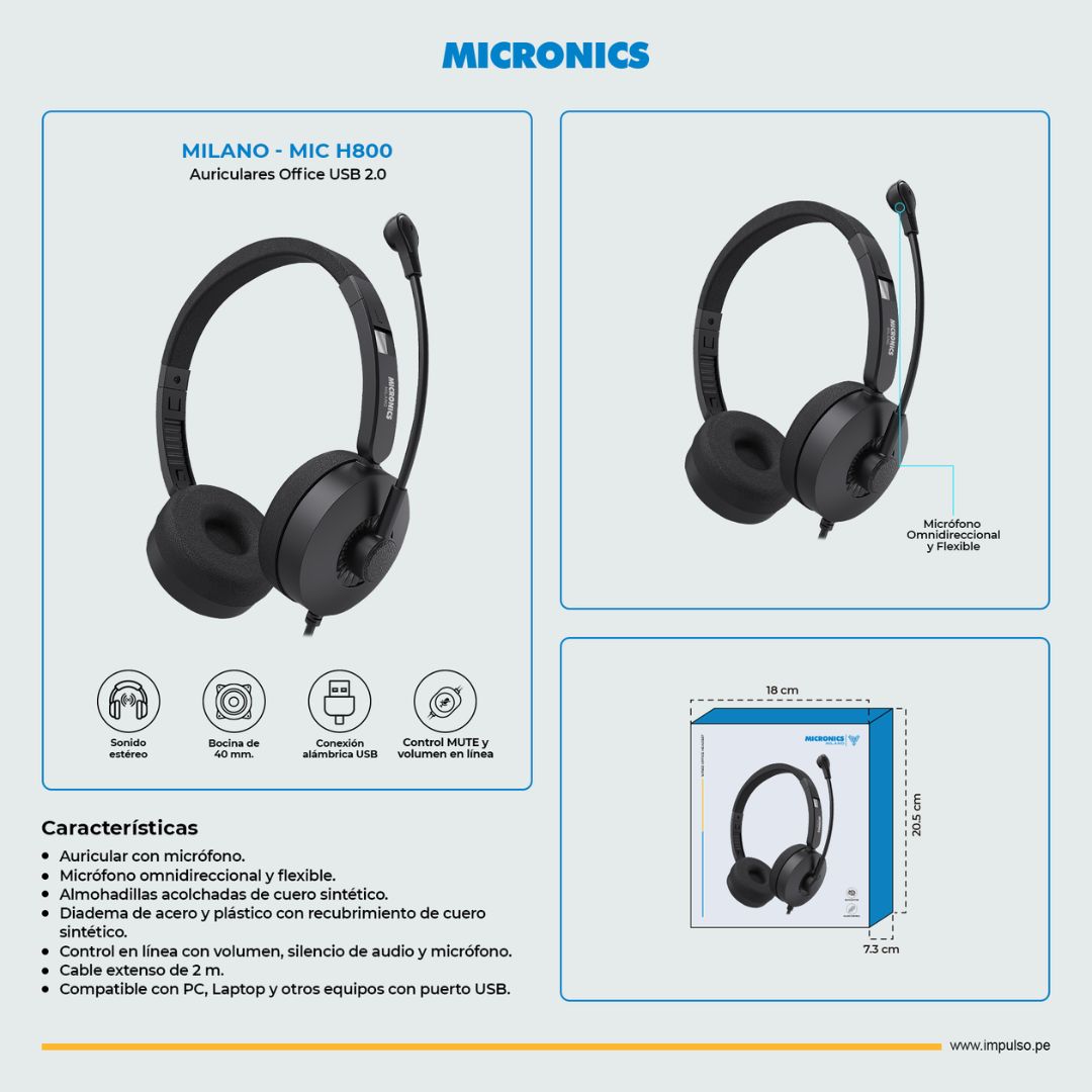 Audífonos USB con Micrófono Micronics H800 para PC y Laptop