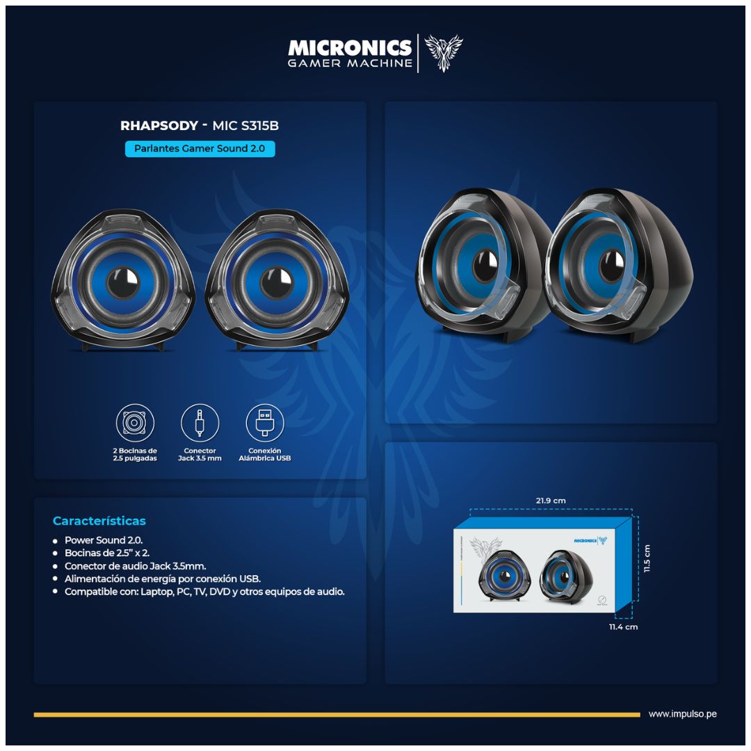 Parlantes Micronics S315B 2.0 USB para PC y Laptop Jack 3.5mm
