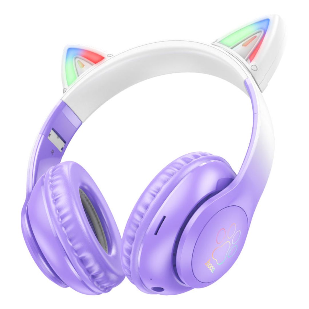 Audífonos Bluetooth Hoco W42 Cat Ears con Luces RGB TF AUX y Micrófono