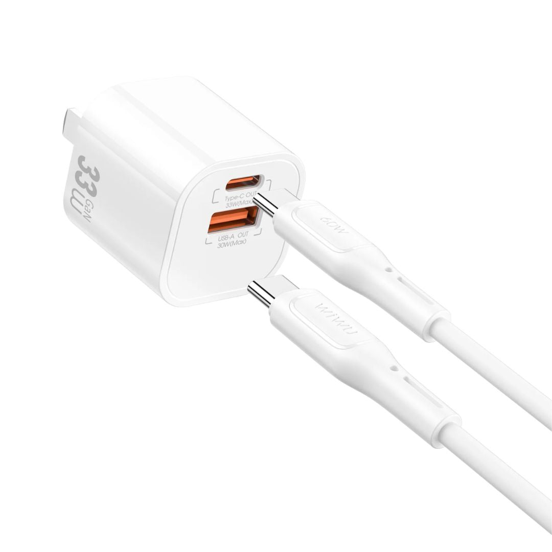 Cargador de Pared WIWU Wi-G018 GaN 33W USB-C USB-A con Cable
