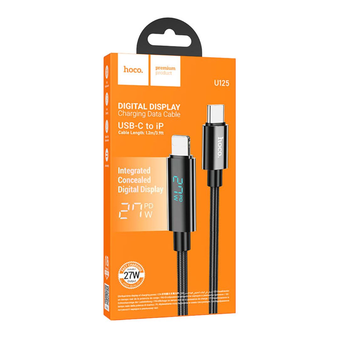 Cable Tipo C a Lightning Hoco U125 Benefit 27W PD para iPhone con Pantalla Digital LED