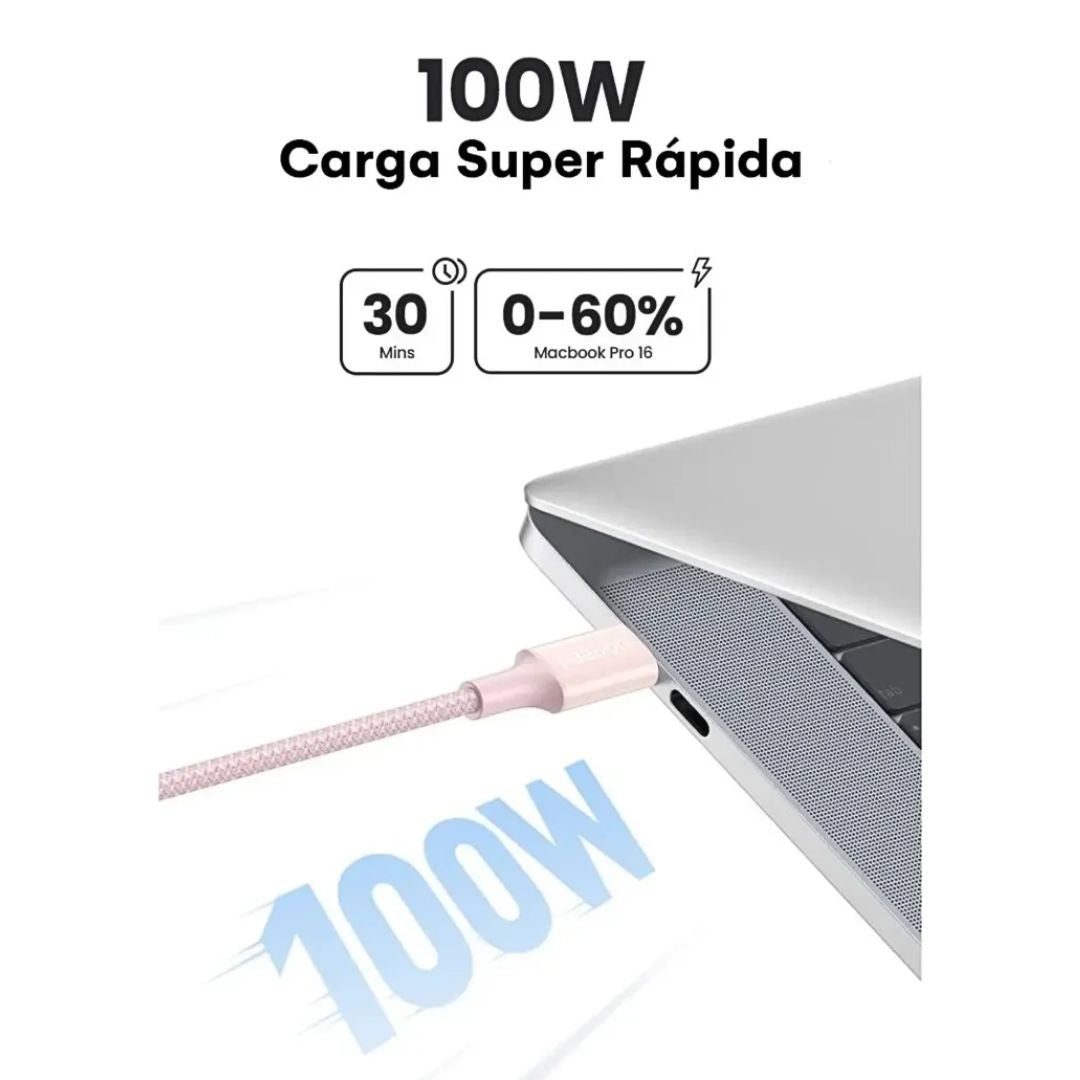 Cable USB-C a USB-C UGREEN L501 60W PD 2m Rosa Carga Rápida y Datos 480Mbps