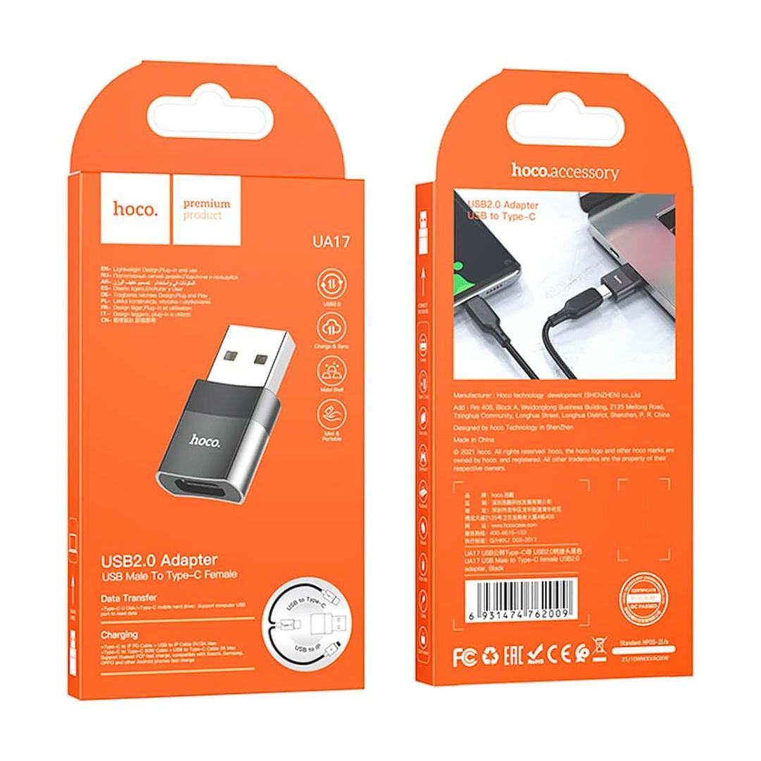 Adaptador USB a Tipo C Hoco UA17 OTG con Carga y Transferencia de Datos USB 2.0