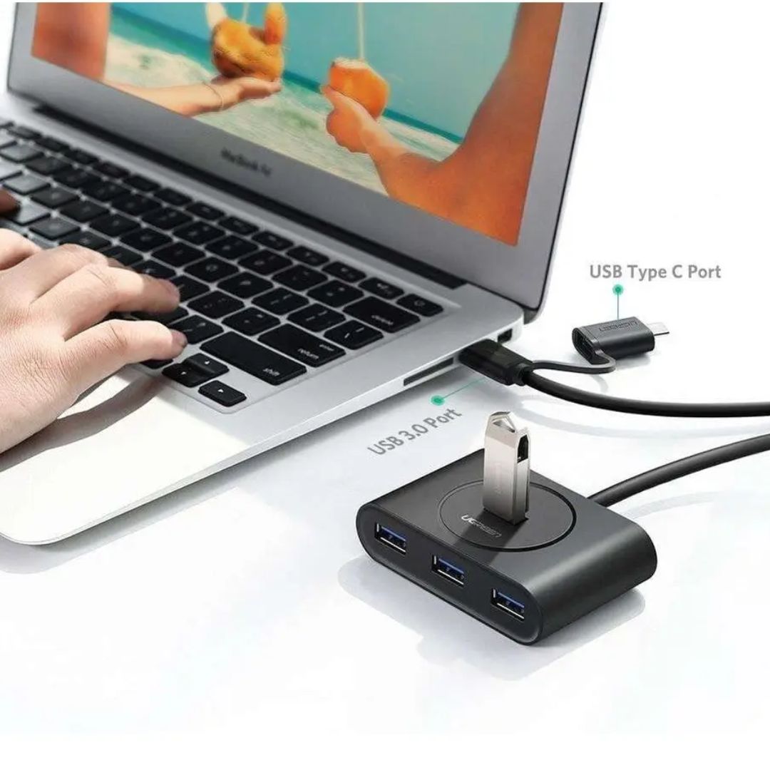 Hub USB 3.0 UGREEN CR113 de 4 Puertos con Adaptador USB-C y Cable de 1 Metro