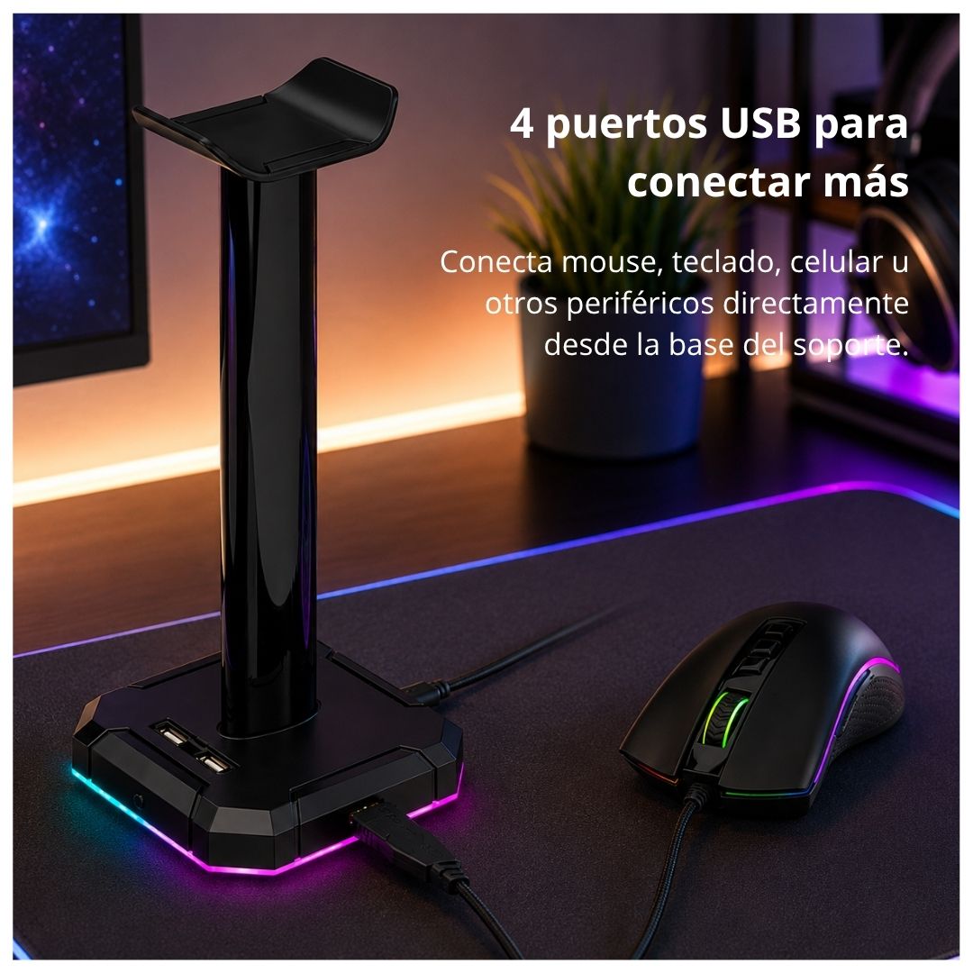 Soporte para Audífonos Gamer Redragon Scepter Pro RGB Hub USB 4 Puertos