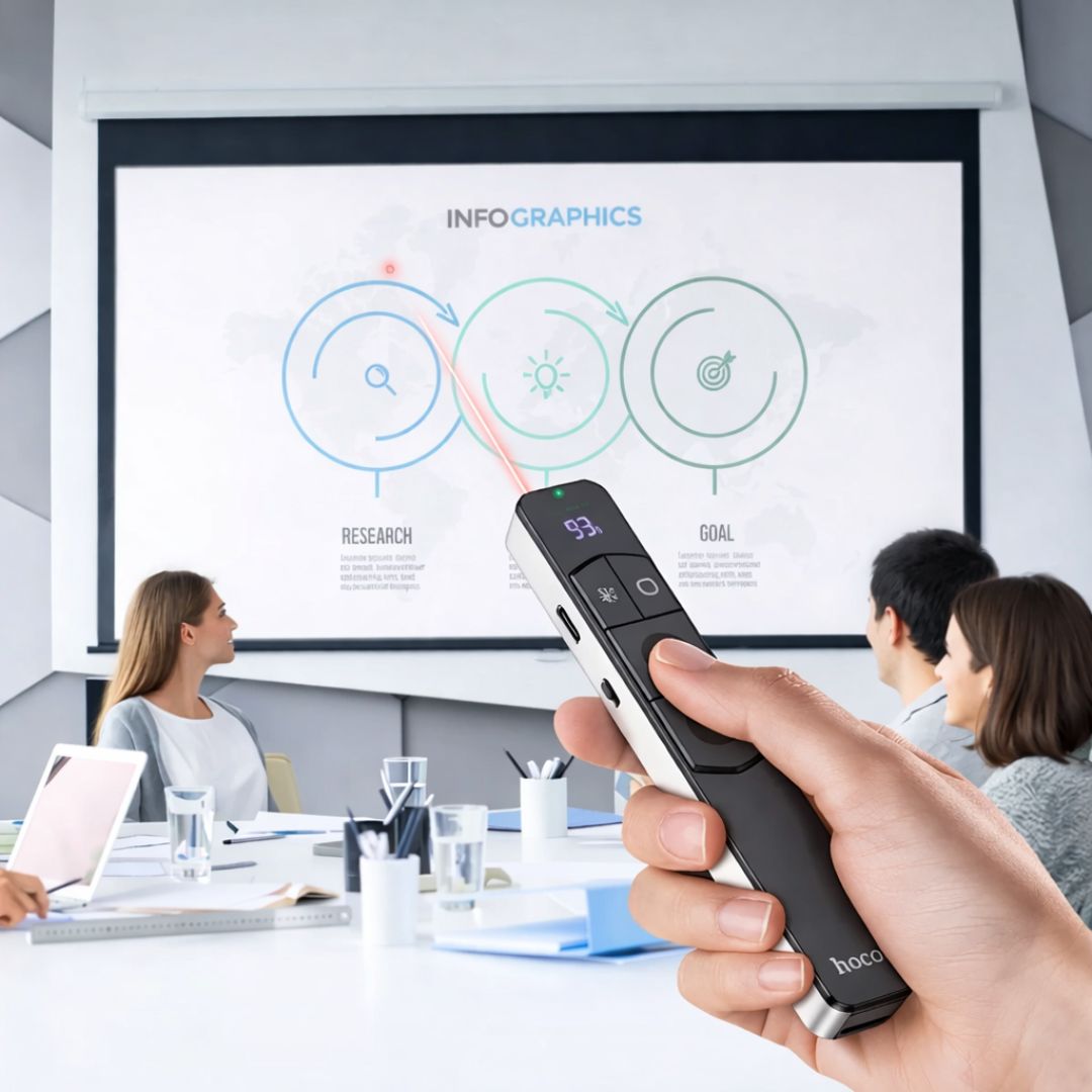Presentador Inalámbrico Hoco GM202 con Puntero Láser Rojo 2.4G Recargable para PowerPoint y Keynote