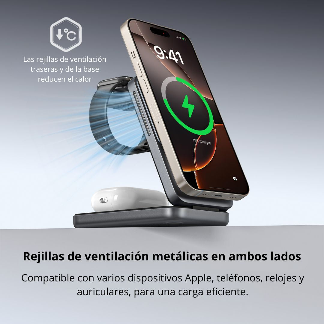 Cargador Inalámbrico Magnético 3 en 1 15W para Celular, Reloj y Auriculares Miccell VQ-W18