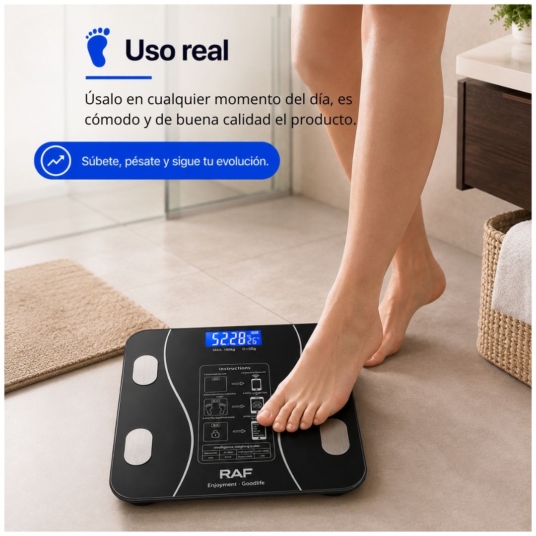 Balanza Digital Inteligente de Baño RAF 180kg Bluetooth App OKOK