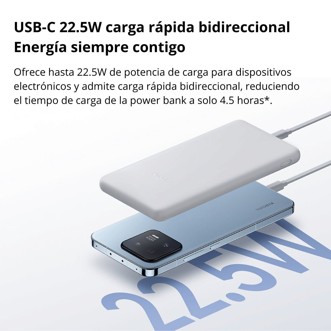 Power Bank Xiaomi 10000mAh 22.5W Lite Carga Rápida USB-C y 3 Puertos