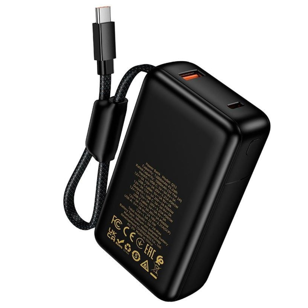 Power Bank Hoco Q53 12000mAh PD65W con Cable USB-C Integrado para Laptop Celular