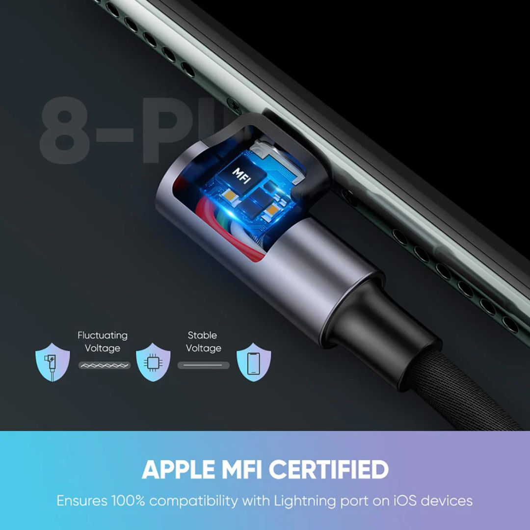 Cable USB-A a Lightning UGREEN US299 MFi 1m Ángulo 90° Carga 2.4A